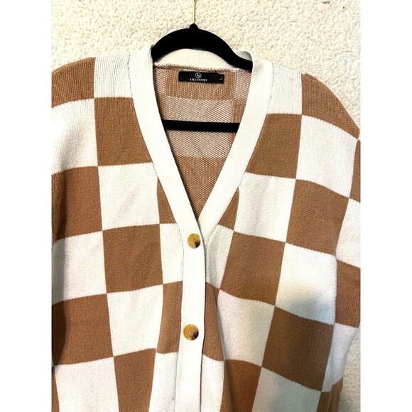 ILLUSORY Full Button Oversized Women's Cozy Cardigan Knit Jacket Tan Large - Picture 3 of 11